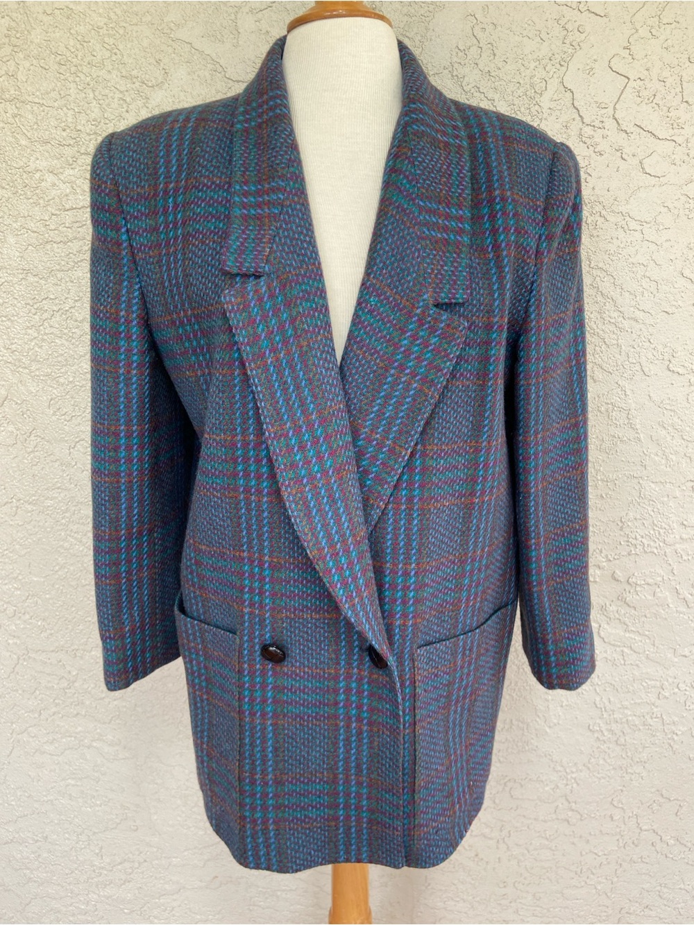 Giorgio Sant’ Angelo Sz 12 Vintage Wool Double Breasted Shoulder Pads 80s Blazer